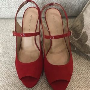 ANTONIO MELANI RED SUEDE PLATFORM HEELS